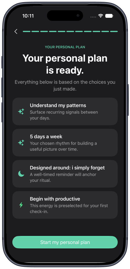 Lumory personal plan built around your goal and rhythm